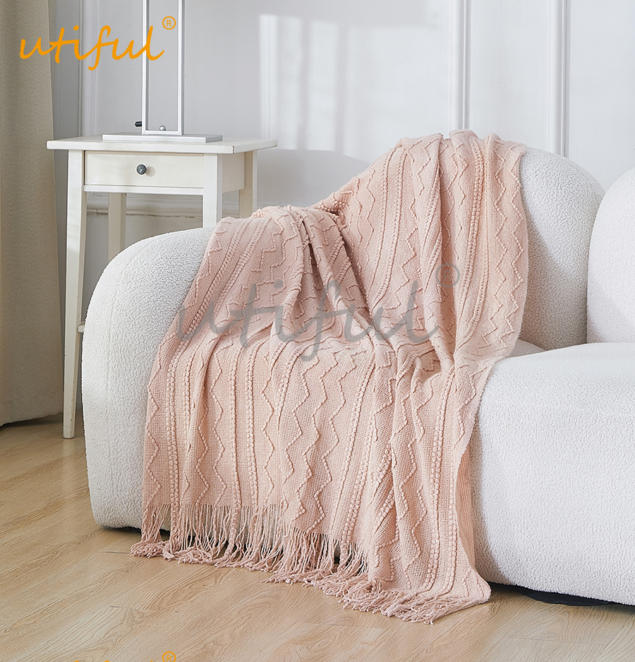 wave warp knitting tassel throw